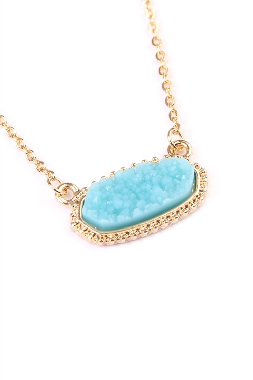 SA4-2-3-VNE0616GDAQ AQUA DRUZY OVAL STONE PENDANT NECKLACE AND EARRING SET/1PC