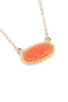S19-5-3-VNE0616GDCO - CORAL DRUZY OVAL STONE PENDANT NECKLACE AND EARRING SET/1PC
