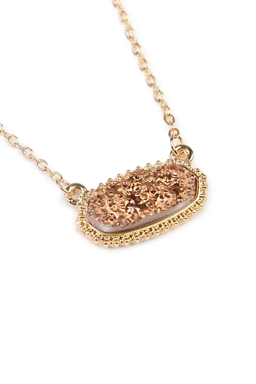 S19-5-1-VNE0616GDCP - CHAMPANGE DRUZY OVAL STONE PENDANT NECKLACE AND EARRING SET/1PC