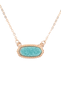 SA4-2-3-VNE0616GDDAQ - DARK AQUA DRUZY OVAL STONE PENDANT NECKLACE AND EARRING SET/1PC