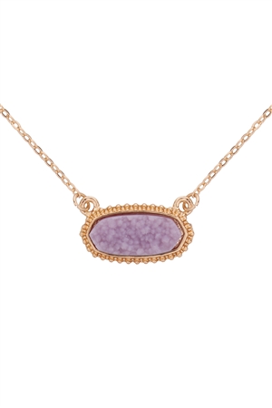 S19-5-3-VNE0616GDLV - DRUZY OVAL STONE PENDANT NECKLACE-LAVENDER/1PC