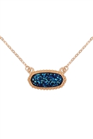 S19-5-3-VNE0616GDMBL - MONTANA BLUE DRUZY OVAL STONE PENDANT NECKLACE AND EARRING SET/1PC