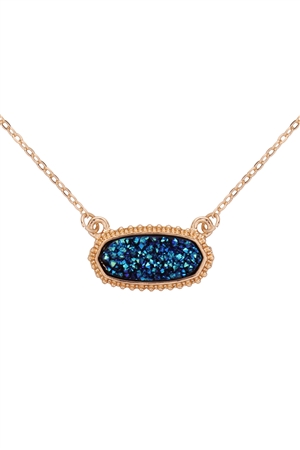 S19-5-3-VNE0616GDMBL - MONTANA BLUE DRUZY OVAL STONE PENDANT NECKLACE AND EARRING SET/1PC