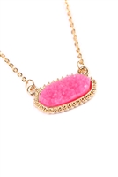 SA4-2-3-VNE0616GDPK PINK DRUZY OVAL STONE PENDANT NECKLACE AND EARRING SET/1PC