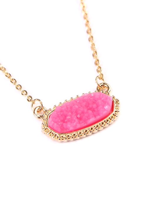 SA4-2-3-VNE0616GDPK PINK DRUZY OVAL STONE PENDANT NECKLACE AND EARRING SET/1PC