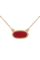 S19-5-2-VNE0616GDRD - RED DRUZY OVAL STONE PENDANT NECKLACE AND EARRING SET/1PC