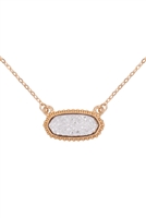 S19-5-2-VNE0616GDSV - GOLD SILVER DRUZY OVAL STONE PENDANT NECKLACE AND EARRING SET/1PC