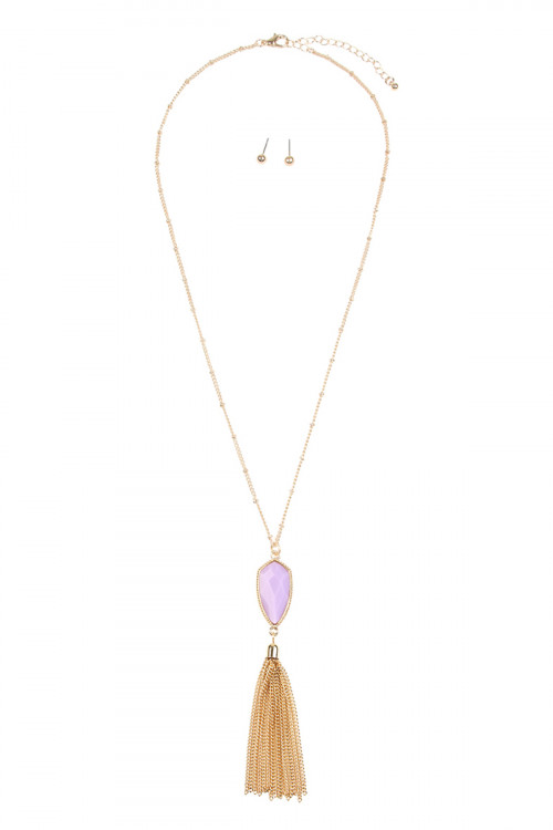 SA4-1-2-VNE0715GDLV GOLD LAVENDER CHAIN TASSEL NECKLACE/6PCS