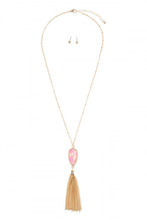 SA4-1-3-VNE0715GDPKOP GOLD PINK OPALESCENT CHAIN TASSEL NECKLACE/6PCS