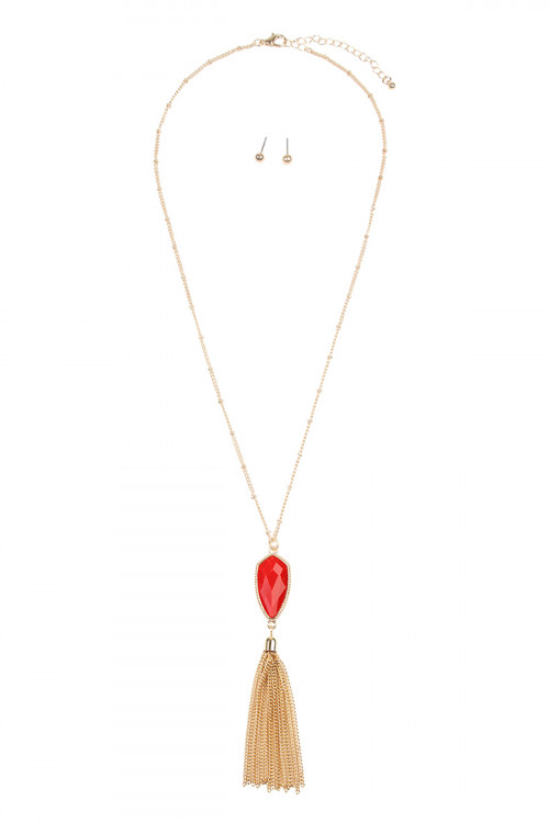 SA4-1-2-VNE0715GDRD GOLD RED CHAIN TASSEL NECKLACE/6PCS