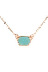 S7-5-2-VNE0851GDAQ - DRUZY HEXAGON PENDANT NECKLACE EARRING SET-AQUA/1PC