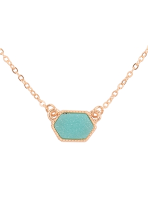 S7-5-2-VNE0851GDAQ - DRUZY HEXAGON PENDANT NECKLACE EARRING SET-AQUA/1PC