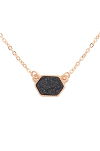 S7-5-2-VNE0851GDBK - DRUZY HEXAGON PENDANT NECKLACE EARRING SET-BLACK/1PC