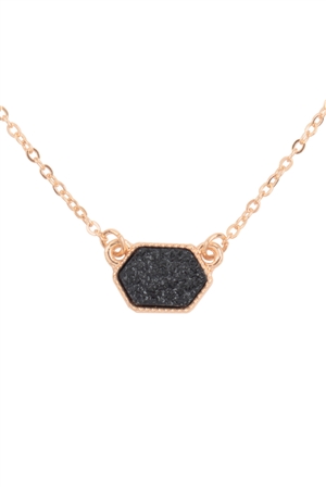 S7-5-2-VNE0851GDBK - DRUZY HEXAGON PENDANT NECKLACE EARRING SET-BLACK/1PC