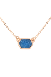 S7-5-2-VNE0851GDBL - DRUZY HEXAGON PENDANT NECKLACE EARRING SET-BLUE/1PC