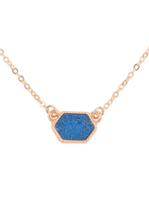 S7-5-2-VNE0851GDBL - DRUZY HEXAGON PENDANT NECKLACE EARRING SET-BLUE/1PC