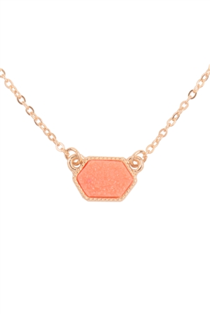 S7-5-2-VNE0851GDCO - DRUZY HEXAGON PENDANT NECKLACE EARRING SET-CORAL/1PC