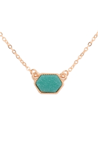 S4-6-1-VNE0851GDDAQ - DRUZY HEXAGON PENDANT NECKLACE EARRING SET-DARK AQUA/1PC