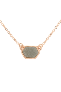 S4-6-1-VNE0851GDDGY - DRUZY HEXAGON PENDANT NECKLACE EARRING SET-DARK GRAY/1PC