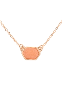 S4-6-1-VNE0851GDDPE - DRUZY HEXAGON PENDANT NECKLACE EARRING SET-DARK PEACH/1PC