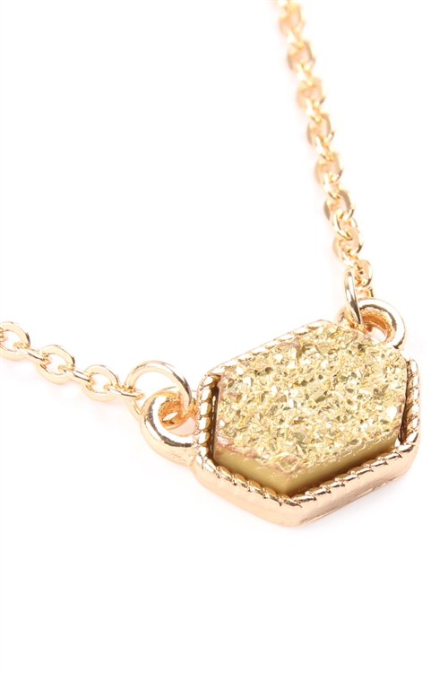 S4-4-2-VNE0851GDGD - DRUZY HEXAGON PENDANT NECKLACE EARRING SET-GOLD/1PC