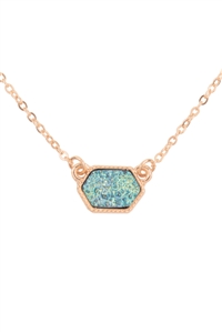 S4-4-2-VNE0851GDMBL - DRUZY HEXAGON PENDANT NECKLACE EARRING SET-MONTANA BLUE/1PC