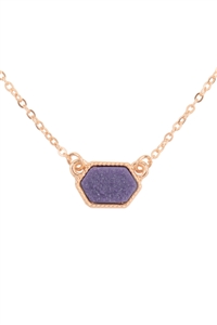 S6-4-2-VNE0851GDPU - DRUZY HEXAGON PENDANT NECKLACE EARRING SET-PURPLE/1PC