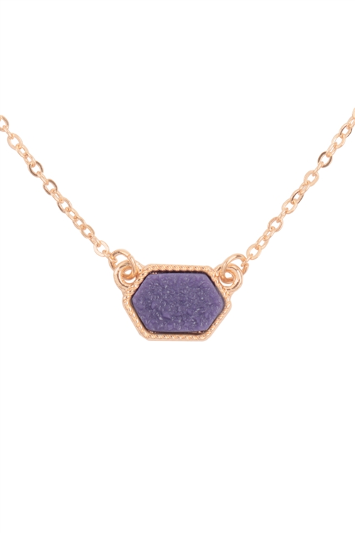 S6-4-2-VNE0851GDPU - DRUZY HEXAGON PENDANT NECKLACE EARRING SET-PURPLE/1PC