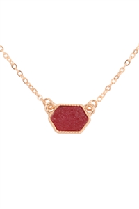 S6-4-2-VNE0851GDRD - DRUZY HEXAGON PENDANT NECKLACE EARRING SET-RED/1PC