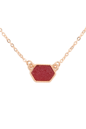 S6-4-2-VNE0851GDRD - DRUZY HEXAGON PENDANT NECKLACE EARRING SET-RED/1PC