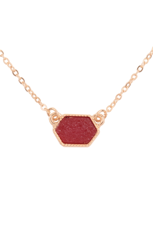 S6-4-2-VNE0851GDRD - DRUZY HEXAGON PENDANT NECKLACE EARRING SET-RED/1PC