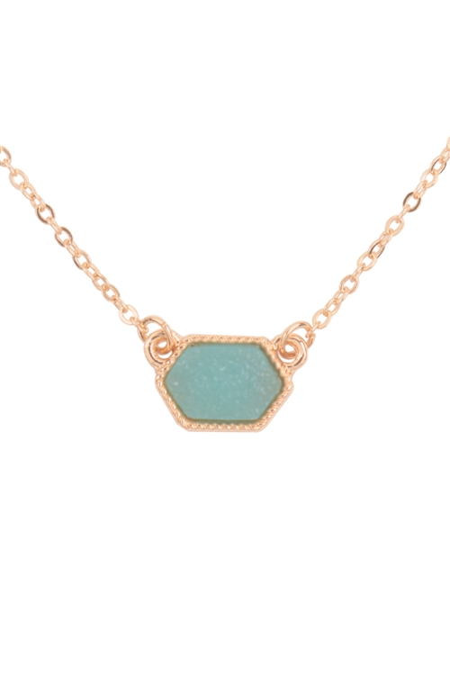 S7-5-2-VNE0851GDTQ - DRUZY HEXAGON PENDANT NECKLACE EARRING SET-TURQUOISE/1PC