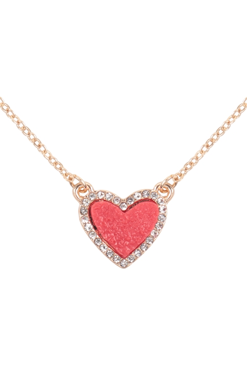 A2-2-2-VNE1209GDDRD - VALENTINE HEART DRUZY WITH RHINESTONE PENDANT NECKLACE AND EARRING SET-RED/1PC