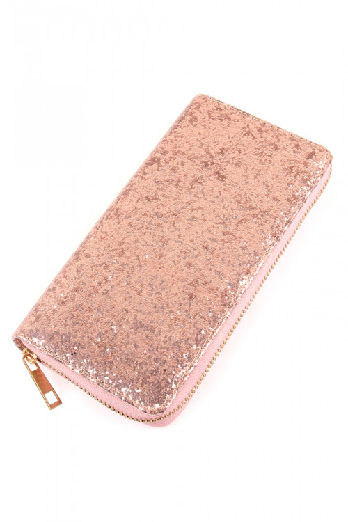 S4-6-3-WA0043-PINK - GLITTER SINGLE ZIPPER WALLET/6PCS