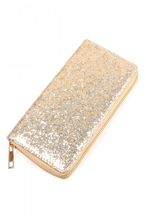 S6-4-2-WA0043-SILVER - GLITTER SINGLE ZIPPER WALLET/6PCS