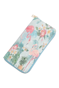 S23-11-1-WA0047-2 - CUTE FLAMINGO SINGLE ZIPPER WALLET - GREEN/1PC (NOW $2.25 ONLY!)