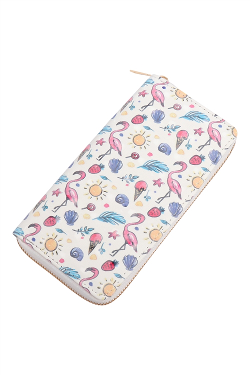 S21-3-3-WA0047-3 - CUTE FLAMINGO SINGLE ZIPPER WALLET - WHITE/1PC (NOW $2.25 ONLY!)