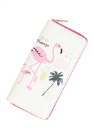 S18-11-1-WA0055-4 - PINK FLAMINGO LEATHER ZIPPER WALLET-WHITE/1PC