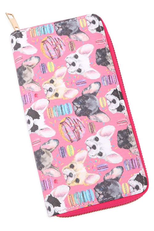 S27-7-1-WA0073-4 - ANIMAL DIGITAL PRINTED SINGLE METAL ZIPPER WALLET-PINK/1PC