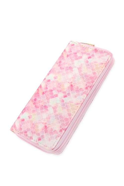 S28-8-1-WA0083-5- GLITTERED PINK METAL ZIPPER WALLET/1PC