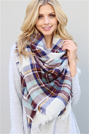 S2-7-3-WAP64SC01 FRINGED PLAID SCARF /6PCS