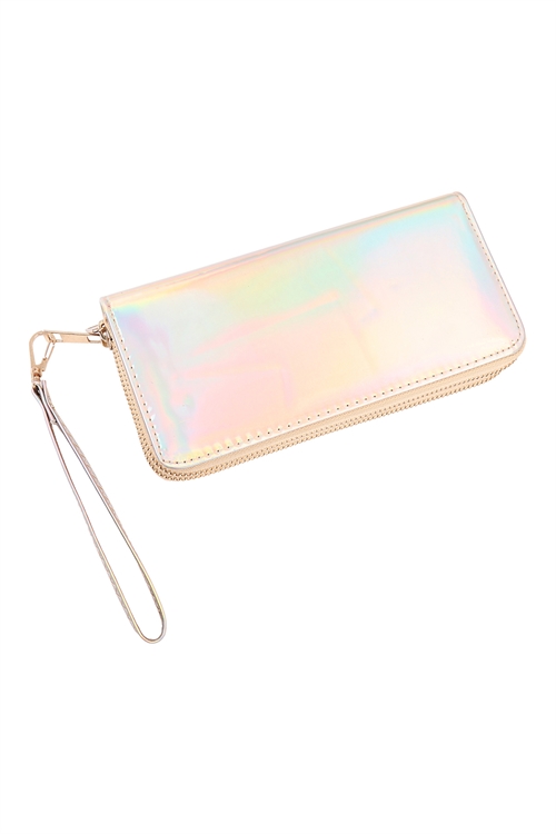 S21-3-2-WB0004GOLD - HOLOGRAPHIC DOUBLE ZIPPER WALLET/6PCS