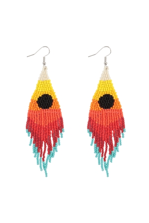 S24-6-3-WCE1015 - SUMMER SEED BEADS FRINGE FISH HOOK BOHO EARRINGS-MULTICOLOR/6PCS