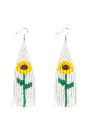 S25-6-4-WCE1016 - SUMMER SUNFLOWER SEED BEADS FRINGE FISH HOOK BOHO EARRINGS-MULTICOLOR/6PCS