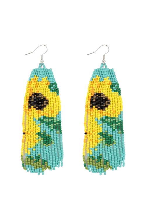 S23-7-3-WCE1018 - SUMMER FLOWER SEED BEADS FRINGE FISH HOOK BOHO EARRINGS-MULTICOLOR/6PCS