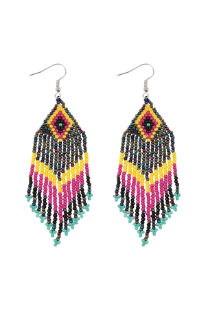 S18-12-3-WCE1021MT - TRIBAL PATTERN SEED BEADS BOHO FISH HOOK EARRINGS-MULTICOLOR/6PCS