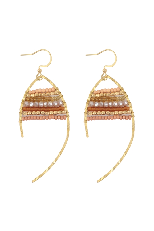 S18-11-3-WCE1041LBR - WIRED MIX BEADS DANGLE FISH HOOK EAARINGS-LIGHT BROWN/6PCS