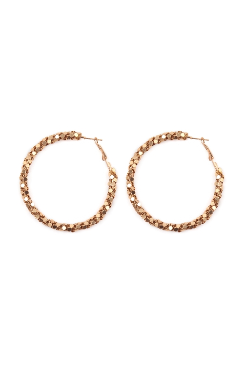 S23-3-4-WCE1045G - RHINESTONE WRAPPED HOOP EARRINGS-GOLD/6PCS