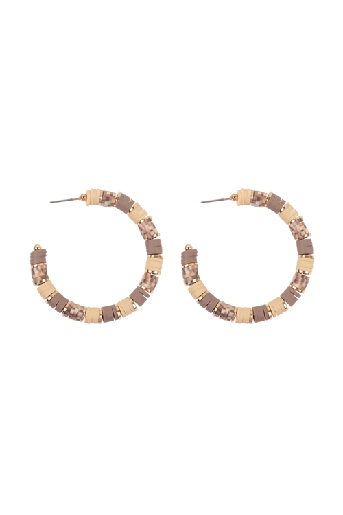 S18-13-3-WCE1067LBR - FIMO METAL HOOP EARRINGS-LIGHT BROWN/6PCS