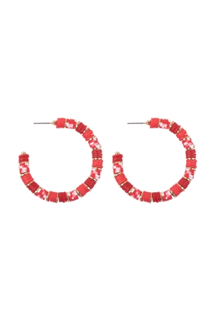 S18-13-3-WCE1067RD - FIMO METAL HOOP EARRINGS-RED/6PCS